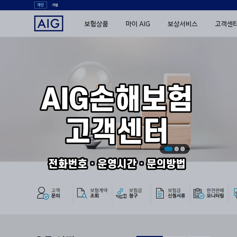 AIG손해보험 고객센터 공식 홈페이지 화면