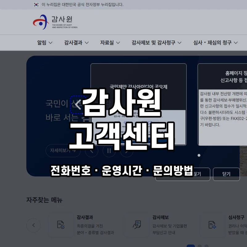 감사원 고객센터 공식 홈페이지 화면