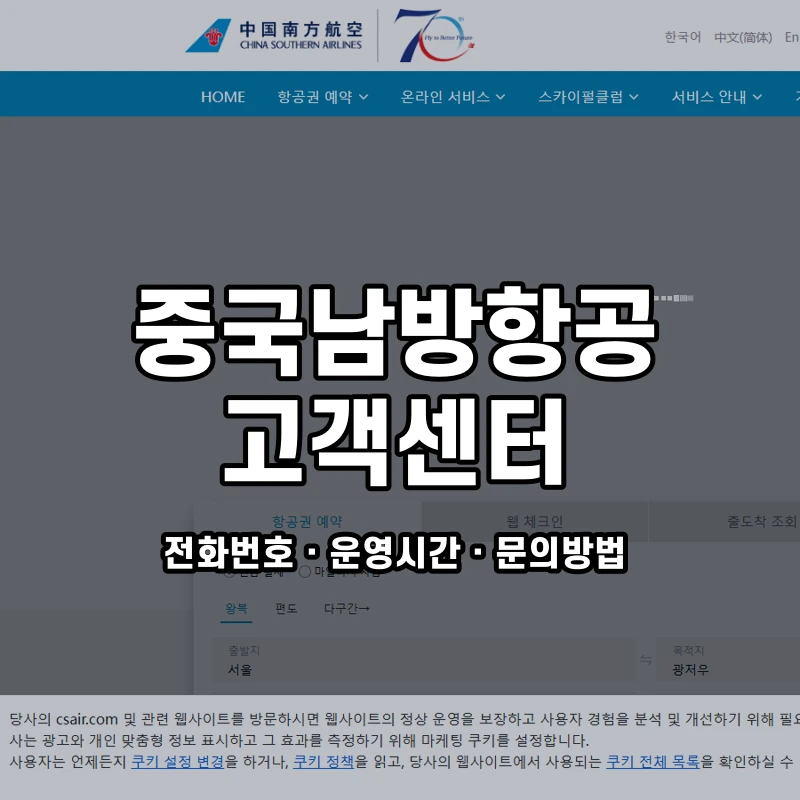 중국남방항공 고객센터 공식 홈페이지 화면