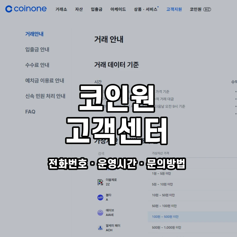 코인원 고객센터 공식 홈페이지 화면