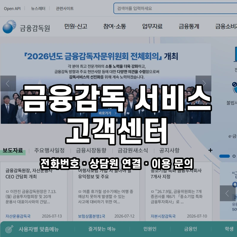 금융감독 서비스 고객센터 공식 홈페이지 화면