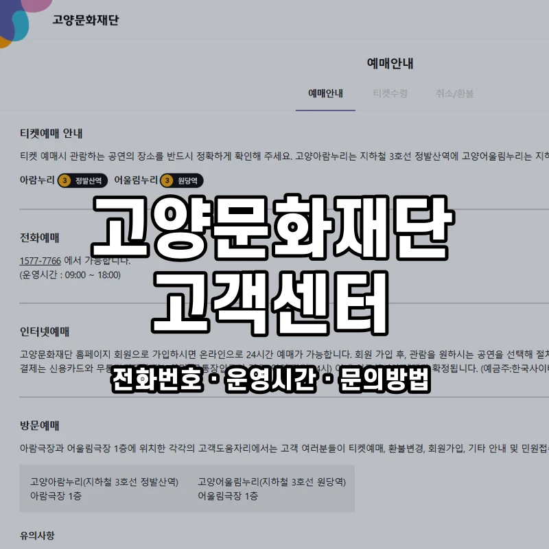 고양문화재단 고객센터 공식 홈페이지 화면