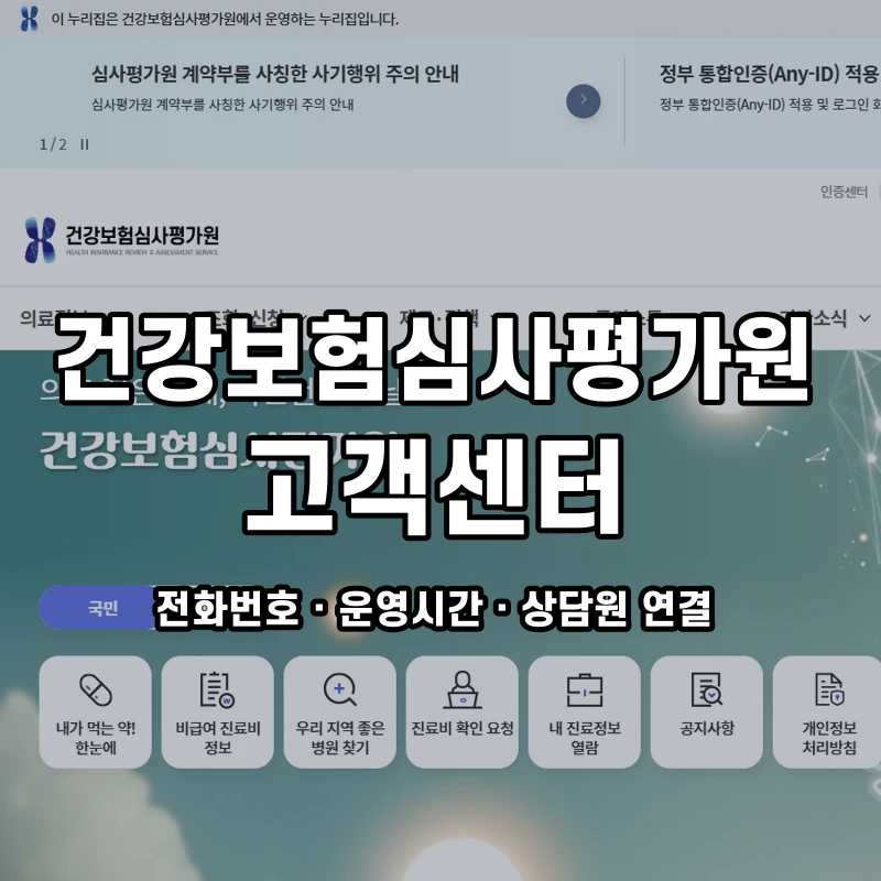 건강보험심사평가원 고객센터 공식 홈페이지 화면