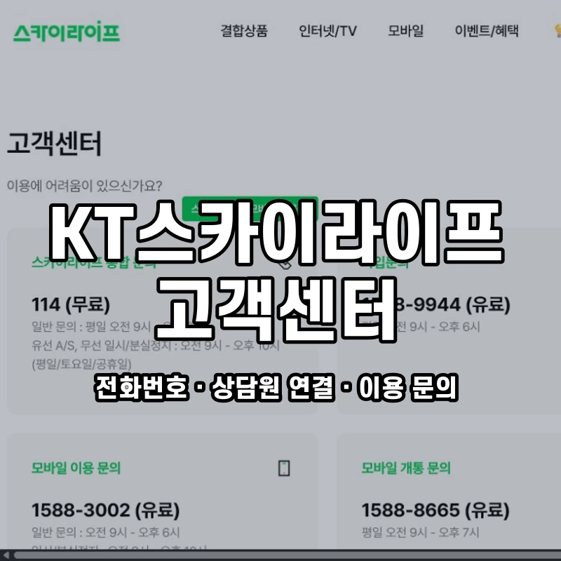 KT스카이라이프 고객센터 공식 홈페이지 화면