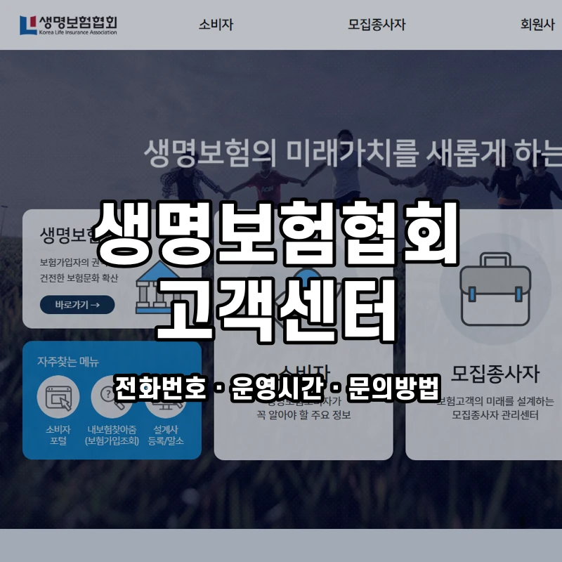 생명보험협회 고객센터 공식 홈페이지 화면