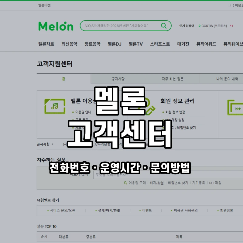 멜론 고객센터 공식 홈페이지 화면