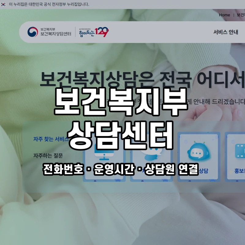 보건복지부 상담센터 공식 홈페이지 화면