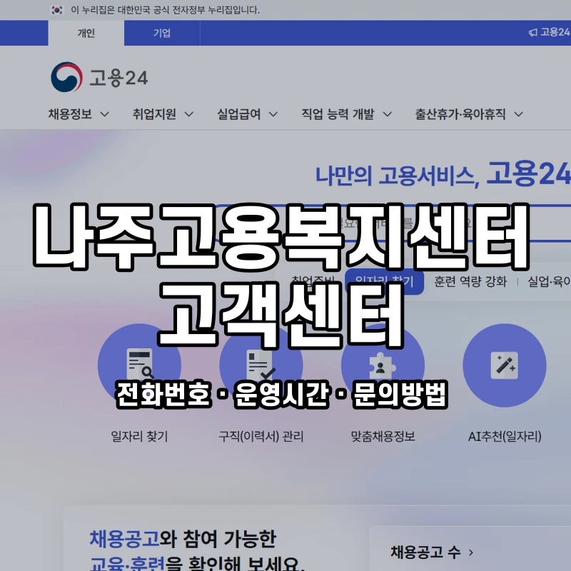 나주고용복지센터 고객센터 공식 홈페이지 화면