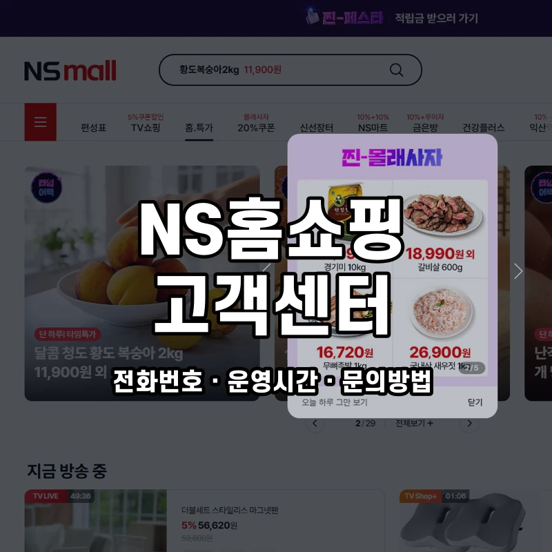 NS홈쇼핑 고객센터 공식 홈페이지 화면