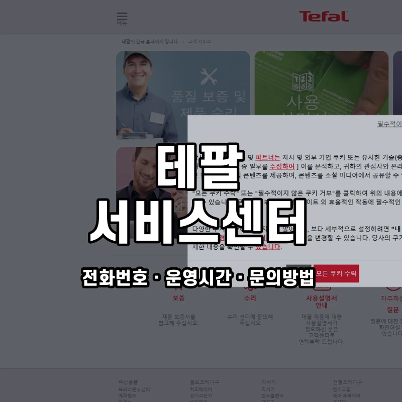 테팔 서비스센터 공식 홈페이지 화면